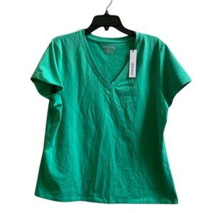 Chicos Green V-Neck Short Sleeve T-Shirt Size XL Cotton/Spandex Blend